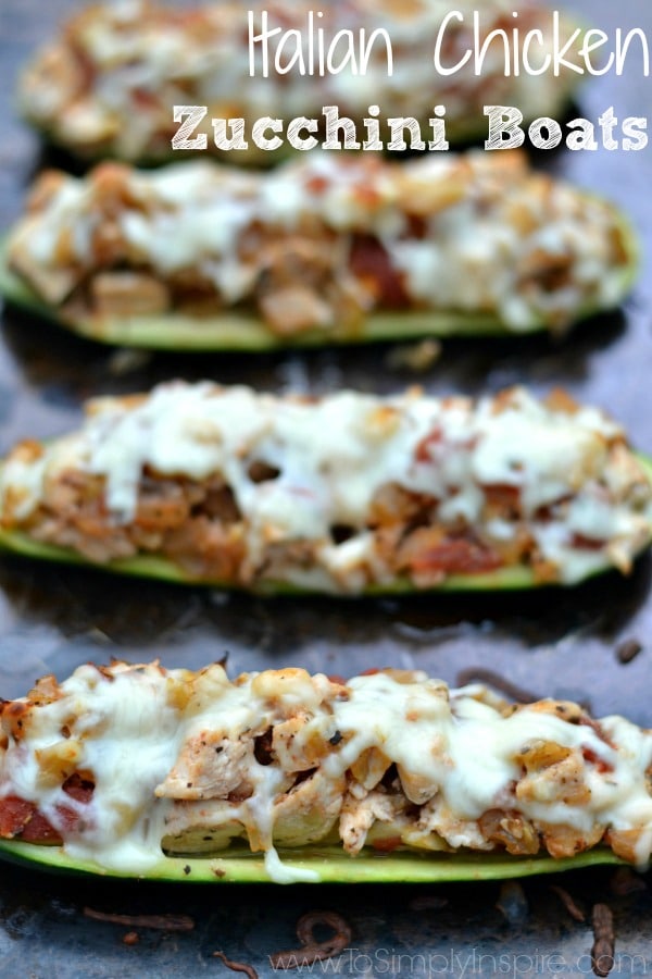 Italian Chicken Zucchini Boats are a wonderful healthy low carb, high protein meal. Loaded with zesty flavors and topped with just the right amount of low fat mozzarella cheese
