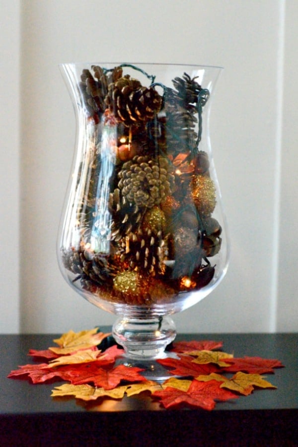 DIY Pine Cone Vase Filler with Fairy Lights - To Simply Inspire