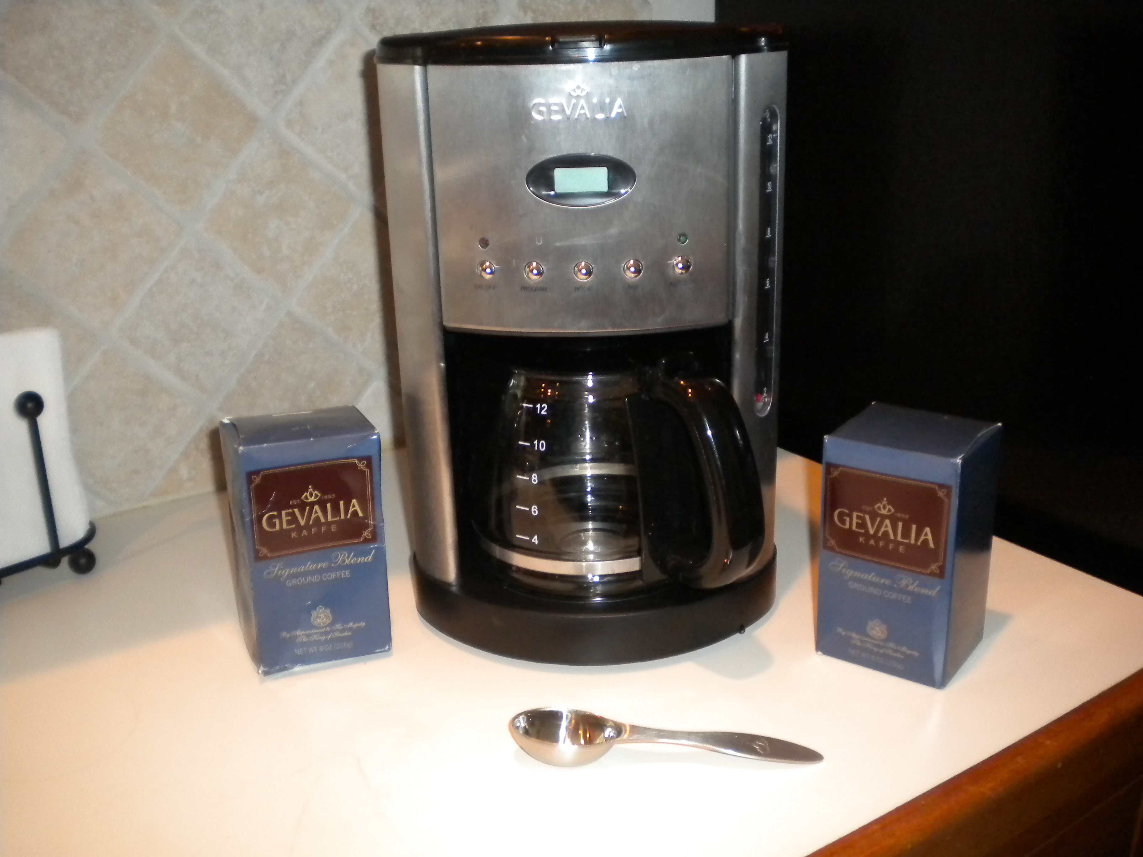 Gevalia Free Stainless Steel coffeemaker, 4 boxes of coffee and a