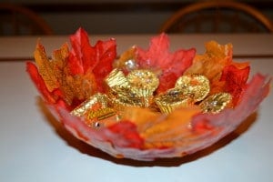 fall leaf bowl with candy inside