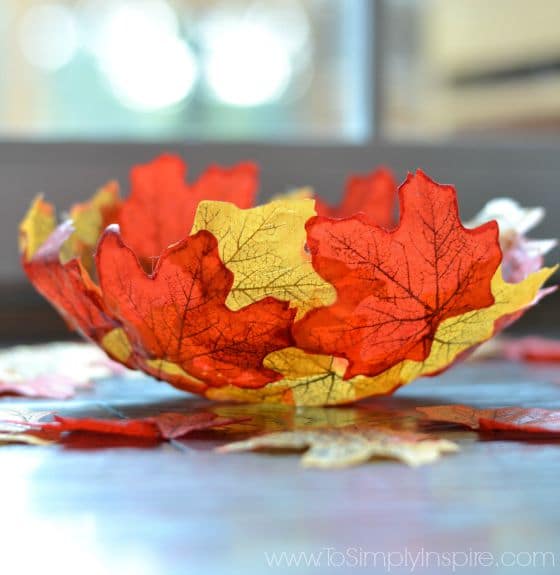 closeup of DIY Fall Leaf Bowl