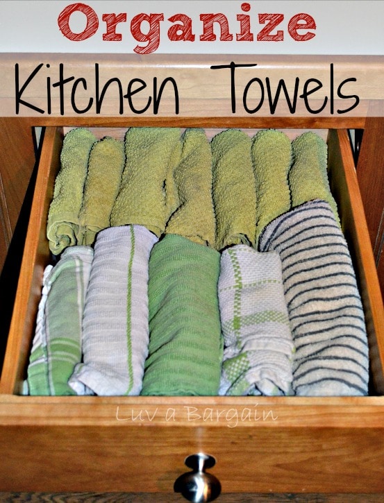 a drawer full of rolled dish towels.