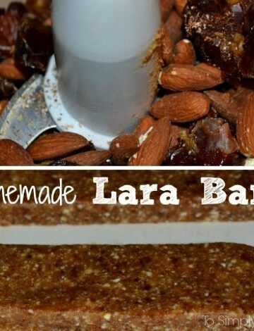 nuts and dates in a food processor and two lara bars