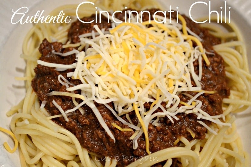 spaghetti noodles topped with Cincinnati chili and shredded cheddar cheese