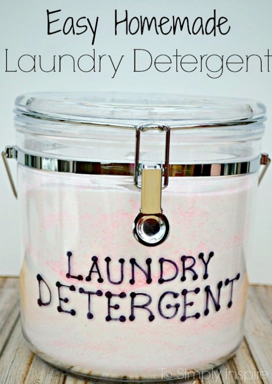 a plastic bin with pink and white homemade laundry detergent