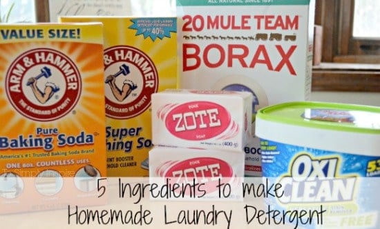 borax, baking soda, oxi clean, and zote bar soap