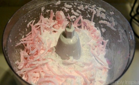 a closeup of shredded soap and baking soda