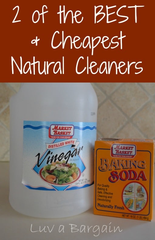 bottle of white vinegar and box of baking soda