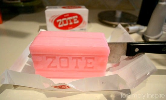 A close up of a gar of pink zote soap