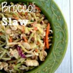 A green bowlful f broccoli slaw