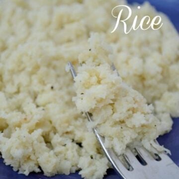 cauliflower rice on a royal blue plate
