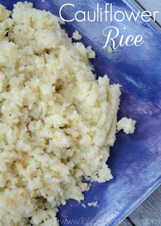 cauliflower rice on a royal blue plate