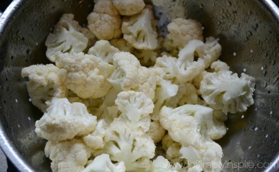 Cauliflower florets in a colander
