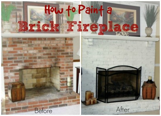 red brick fireplace painted white