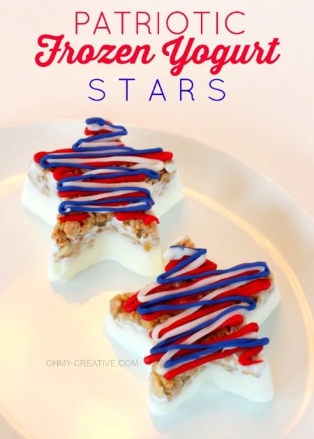 star shaped yogurt treats with red white and blue icing drizzled on top