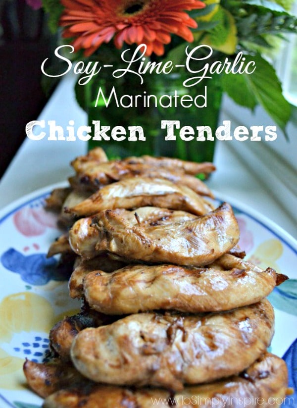 a floral plate full of grilled chicken tenders