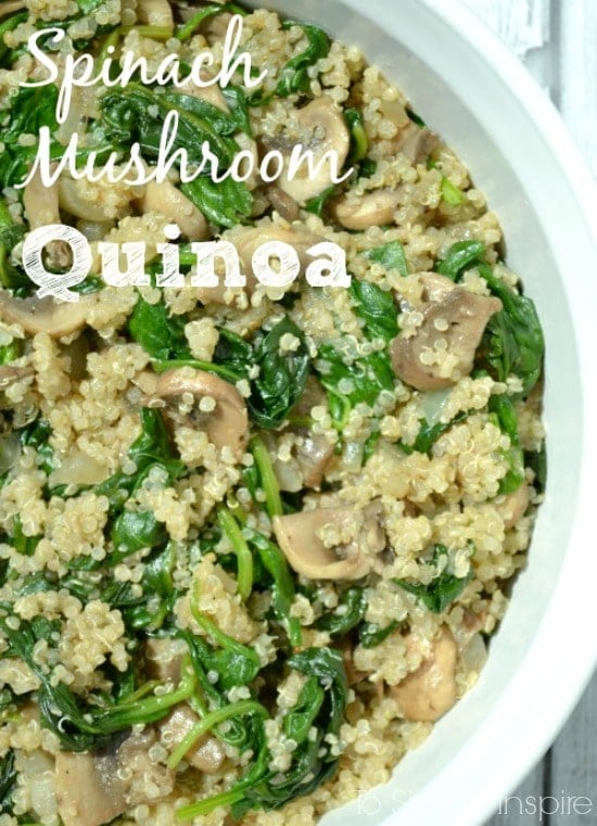 Spinach Mushroom Quinoa recipe in a white bowl
