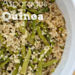 quinoa and asparagus in a white bowl