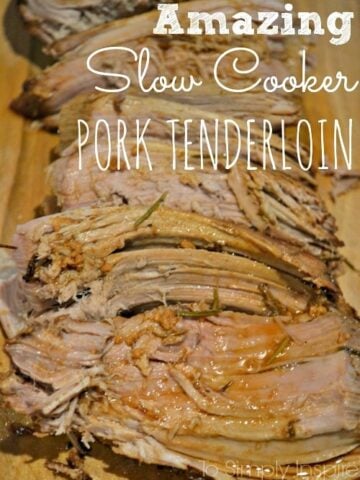closeup of pork tenderloin drizzled with sauce.