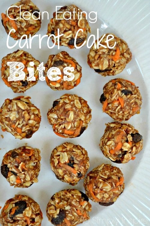 several carrot and raisin oatmeal energy balls on a white plate