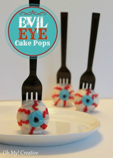 black forks in googlie eye cake pops
