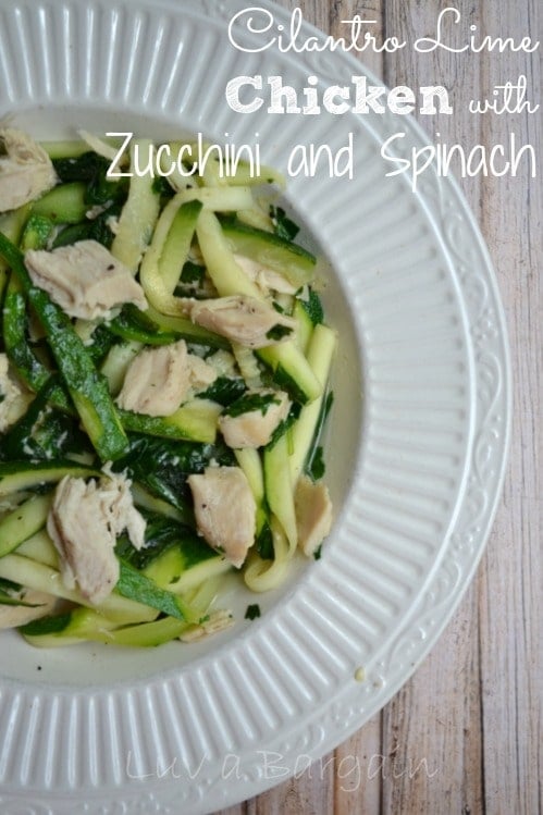 Sliced zucchini and chicken in a white bowl