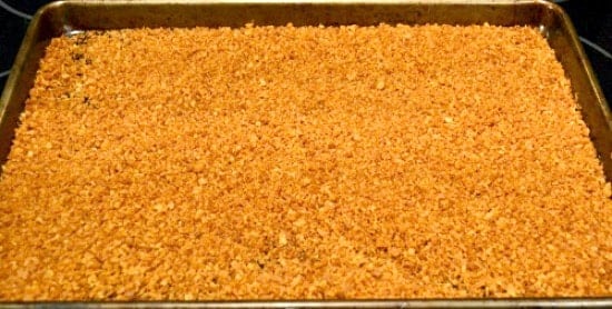 a baking sheet with toasted panko breadcrumbs