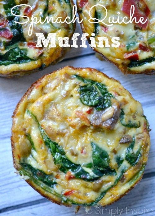 Closeup of spinach quiche muffins