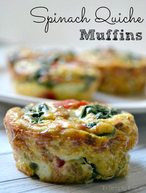 Closeup of Spinach Quiche Muffin with more muffins in the background
