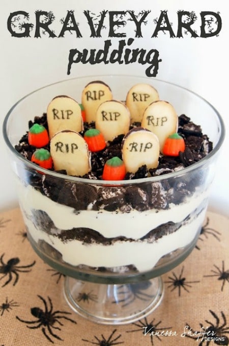 a bowl of Graveyard pudding halloween treats 