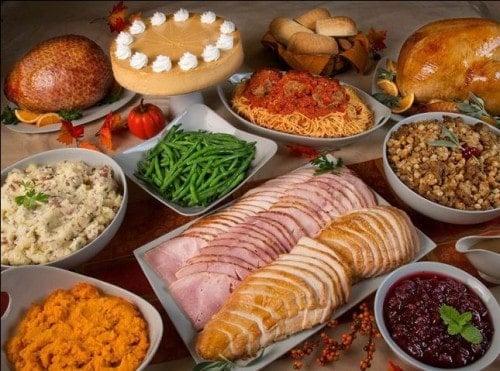 A table full of Thanksgiving foods