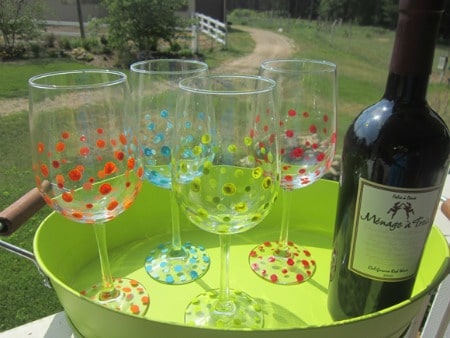 painted polka dot wine glasses