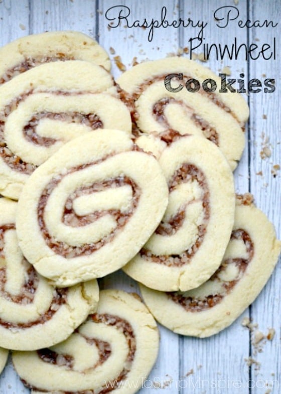 a plate full of raspberry pinwheel cookies