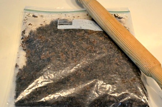 crushed oreos in a ziplock bag