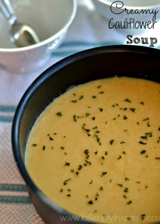 a pot full of creamy cauliflower soup