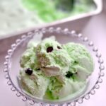 mint chocolate chip ice cream in a glass bowl