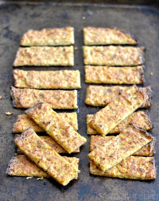 slices of easy Cauliflower Breadsticks on a baking sheet