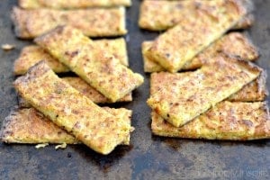 slices of Cauliflower Breadsticks on a baking sheet