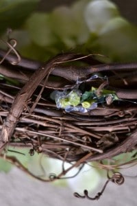 A closeup of the back of a grapevine wreath