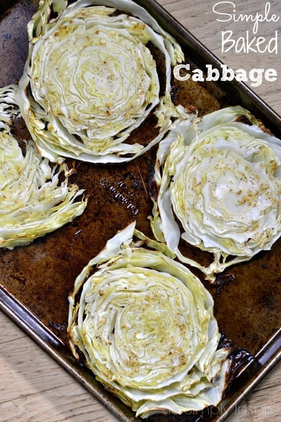 Baked Cabbage slices on a baking sheet