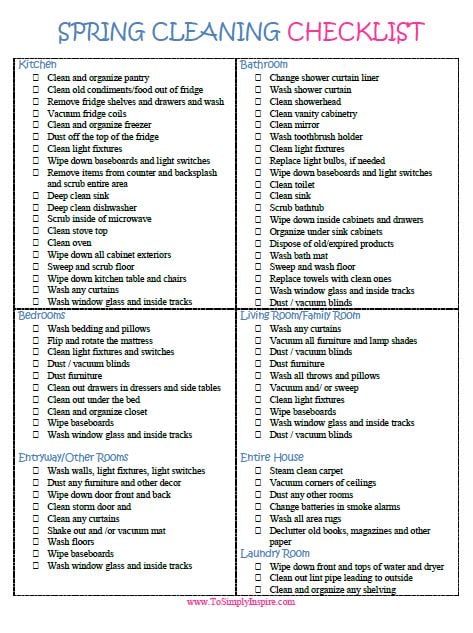 Printable Spring Cleaning Checklist