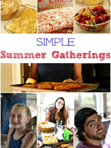 three young adults with a taco dip, pizza and fruit salad
