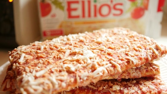 A close up of a ellio\'s pizza slices