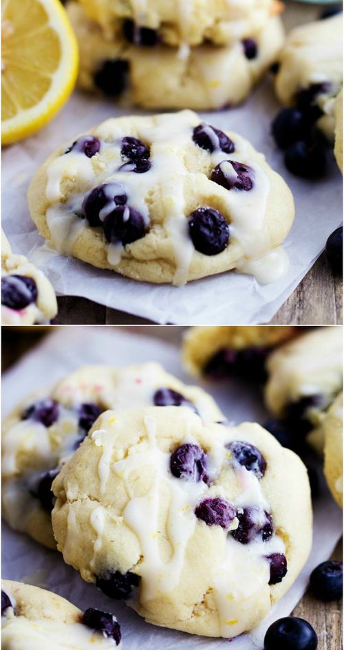 Blueberry cookies on white parchment paper