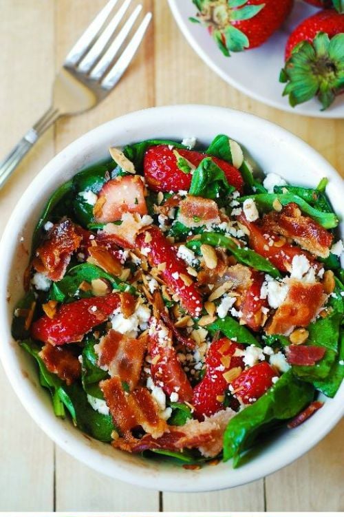 Strawberry spinach salad with bacon