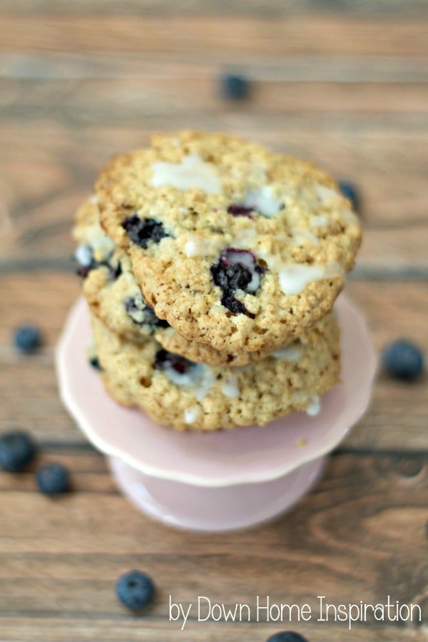 a stack of blueberry oatmeal cookies