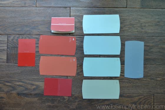 swatches of red and blue/green paint