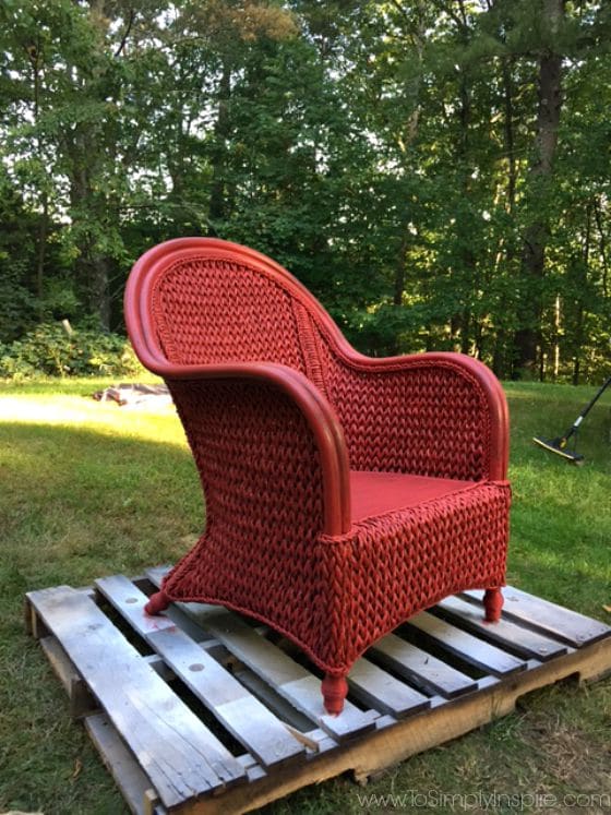 a red wicker chair 