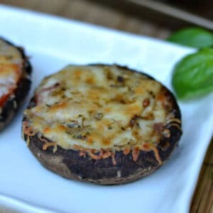 portobello mushroom pizza topped with melted cheese