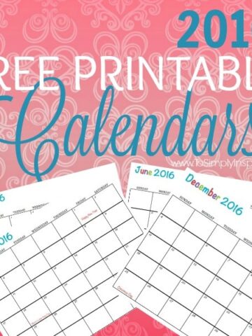 a pink banner that reads 2016 free printable calendars with 4 calendar templates